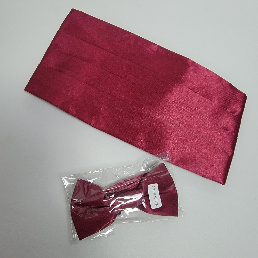 Men Burgundy Bow Tie+Cummerbund Set Tuxedo Accessories Wedding Groom Prom Formal